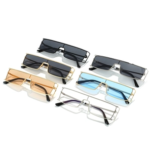 Vintage metal shield sunglasses in diverse colors with retro oversized square frames