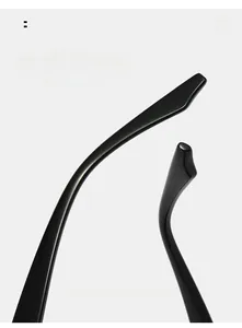 Detail of ergonomic curved black sunglass arms showing smooth glossy finish and comfort fit