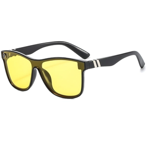 Fashionable black frame night vision sunglasses with yellow lenses and metal accents