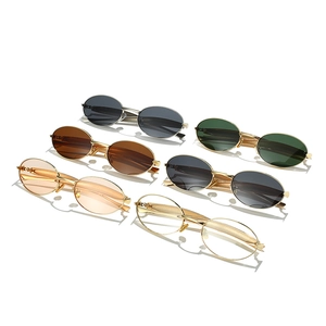 Retro oval metal sunglasses collection in six assorted colors with slim gold frames