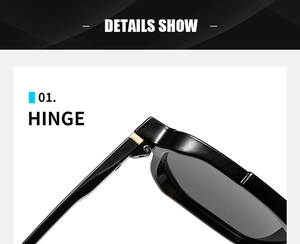 Macro shot of high-quality metal hinge structure on retro black square sunglasses