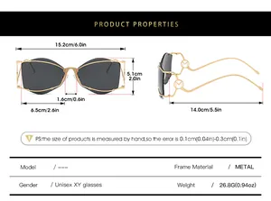 Tableau des tailles pour lunettes de soleil en métal avec dimensions précises et poids total
