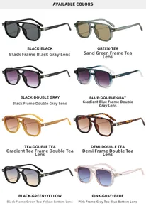Detailed color chart showing eight retro aviator sunglasses in various gradient lens options