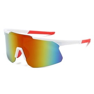 Lunettes de soleil cyclisme plein air avec monture rouge blanc et verres arc-en-ciel