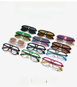 Detailed collection of square aviator sunglasses with double bridge in various colors