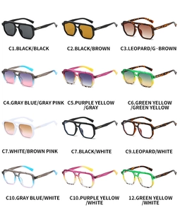 Detailed grid showing twelve stylish double-bridge aviator sunglasses in various colors