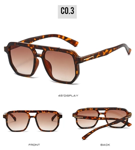 Detailed views of double-bridge aviator sunglasses with tortoiseshell frames and metal accents