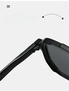 Close-up of durable metal hinge and temple specifications S270 on black pilot sunglasses