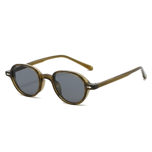 Vintage oval sunglasses with translucent olive green TR90 frames and metal rivets