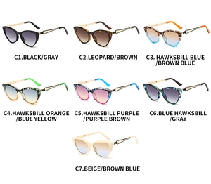 Vue détaillée des lunettes de soleil œil de chat avec branches ajourées et verres dégradés