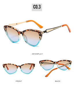 Vue triple de lunettes de soleil œil-de-chat avec monture écaille et verres dégradés