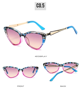 Vue détaillée de lunettes de soleil œil-de-chat avec motif splash et branches en métal