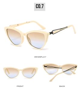 Détails de lunettes œil de chat avec branches métalliques ajourées et verres dégradés
