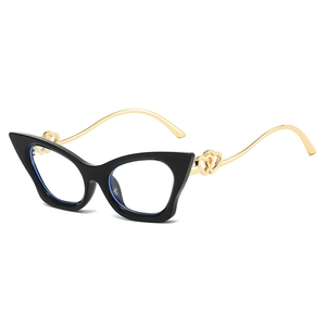 Cat eye glasses frames for women with black frame and gold heart temple detail