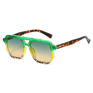 Fashion double bridge aviator sunglasses with gradient frame and tortoiseshell temples