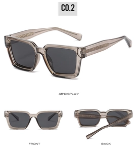 Detail view of square polarized sunglasses showing front, back and textured temple arms