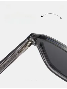 Macro shot of durable spring hinges on transparent grey vintage polarized sunglasses