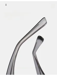Close-up of curved transparent grey sunglasses legs with ergonomic cellulose propionate design