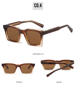 Three-angle views of vintage square sunglasses with gradient brown frames and dark lenses