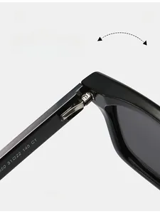 Detail of high-quality spring hinge on black rectangular fashion sunglasses frame