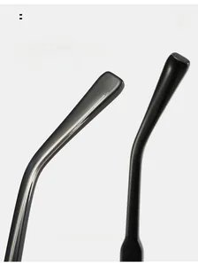 Detail view of ergonomic curved glasses temples with visible propionic acid pins inserts