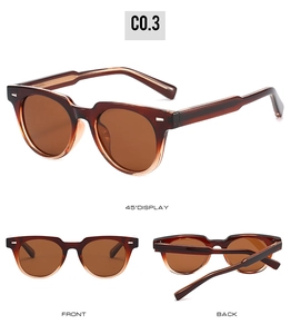 Detaillierte Mehrwinkelansicht der Bernstein-Acetat-Sonnenbrille mit Retro-Nieten