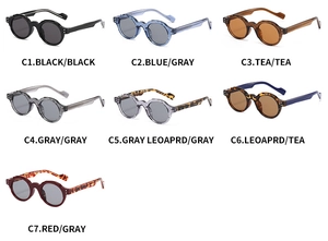 Detailed grid showing seven color variations of vintage round frame sunglasses
