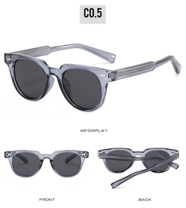 Detailansicht der grauen quadratischen Polarisations-Sonnenbrille mit Metallnieten