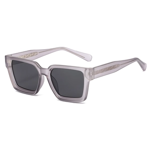 Lilac translucent square polarized sunglasses with textured woven pattern temples