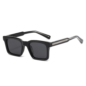 Classic black square polarized sunglasses with silver metal stripes on glossy frame