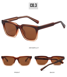Vue en trois angles de lunettes de soleil carrées polarisées marron dégradé, code C0.3