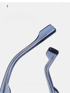 Detailed close-up of blue translucent temple arm with reinforced metal core