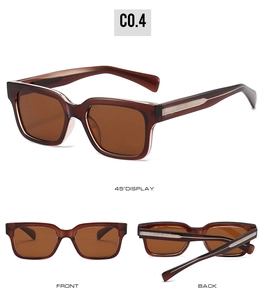 Detailed views of vintage square brown acetate sunglasses with silver arrow accents