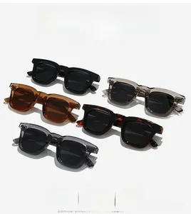Top-down display of five vintage square polarized sunglasses in various stylish colors