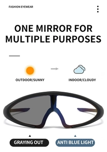 Detail view of photochromic cycling sunglasses showing anti-blue light lens performance