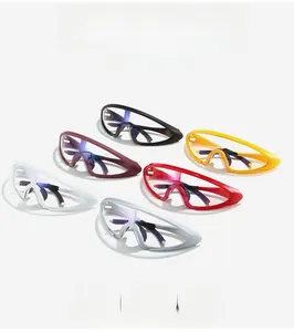Six colors of streamlined cycling sunglasses set with anti-slip temples on white background