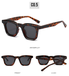 Three-view display of vintage tortoiseshell sunglasses with square dark grey lenses