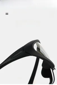 Detail of matte black cycling glasses frame showing flexible and super elastic structure