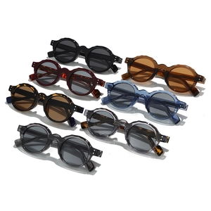 Retro round thick-frame sunglasses in various colors with stylish angular edge design