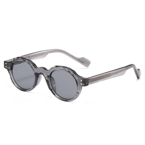 Retro round translucent grey sunglasses with textured temples for men and women