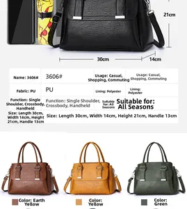 Detailed size chart and multi-color options for the large leather texture tote bag