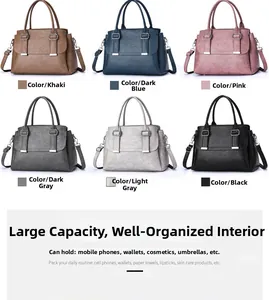 Detail view of large capacity leather shoulder bags in six colors with metal buckle
