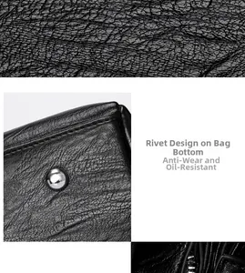 Detail of lychee pattern leather with bottom rivets for wear and stain resistance