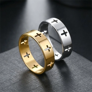 Bohemian style hollow cross rings with turquoise blue accents in gold and silver finish