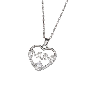 Silver heart necklace with MUM lettering and sparkling diamonds for Mother's Day