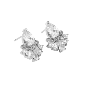 Boucles d'oreilles élégantes en argent avec zircon poire en forme d'éventail chic