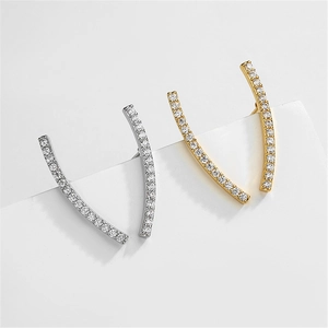 Elegant Copper Stud Earrings For Women Curved Geometric Cubic Zirconia Encrusted Sparkling Faux Artificial Pearl Fashion Jewelry