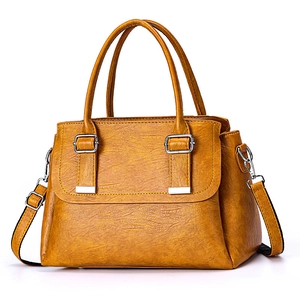 Ginger yellow large capacity leather tote bag with tassels and detachable shoulder strap
