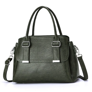Dark green faux leather large tote bag with top handles and detachable shoulder strap