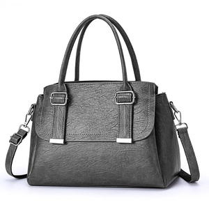 Deep grey vintage large capacity faux leather tote bag with tassels and shoulder strap
